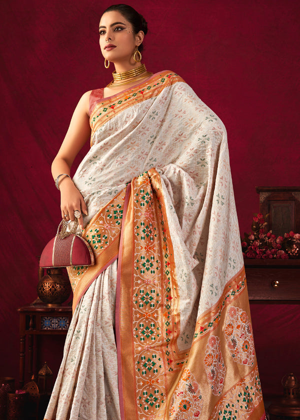 Antique White Woven Paithani Silk Saree