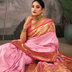 Baby Pink Woven Paithani Silk Saree