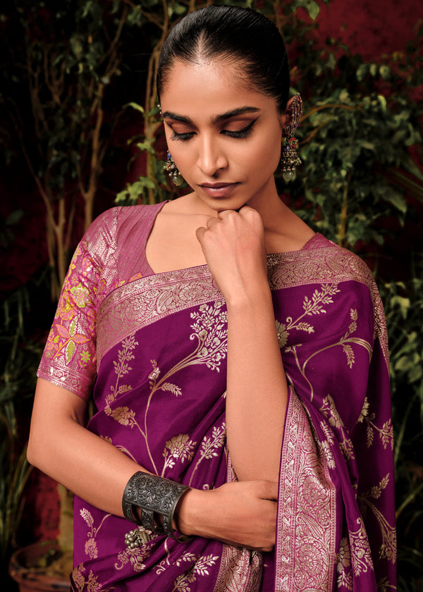 Jamuni Purple Woven Banarasi Silk Saree With Brocade Blouse