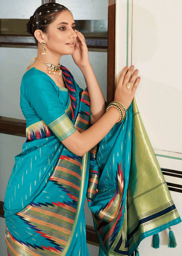Horizon Blue Banarasi Soft Silk Saree