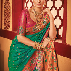 Emerald Green Woven Paithani Silk Saree