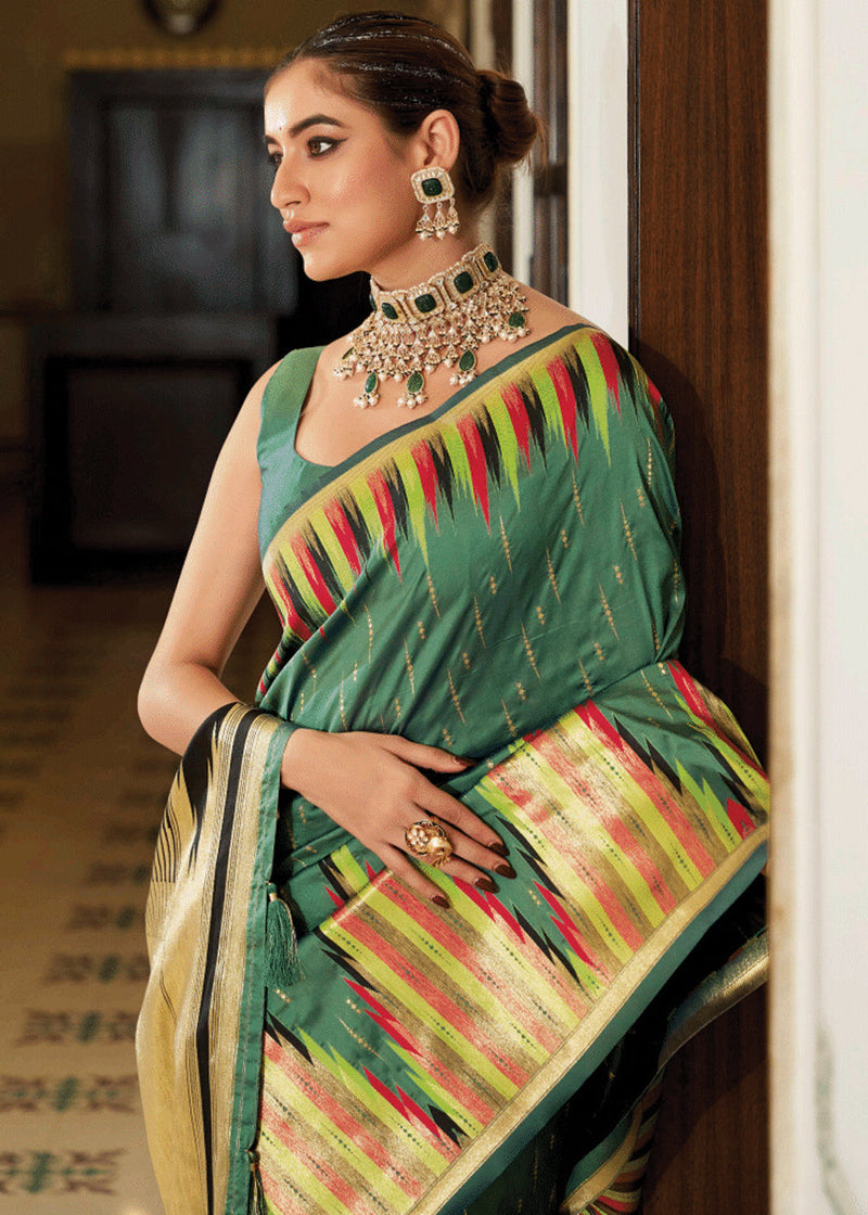 Sage Green Banarasi Soft Silk Saree