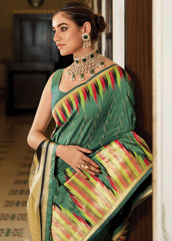 Sage Green Banarasi Soft Silk Saree