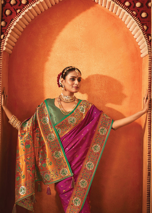 Dahlia Purple Woven Paithani Silk Saree