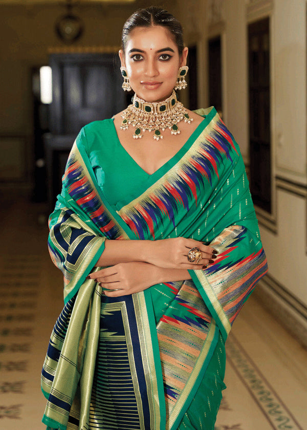 Antique Green Banarasi Soft Silk Saree