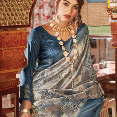 Midnight Blue Banarasi Silk Saree With Digital Print