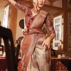 Chocolate Brown Banarasi Silk Saree With Digital Print