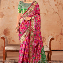 Magenta Pink Woven Patola Soft Silk Saree