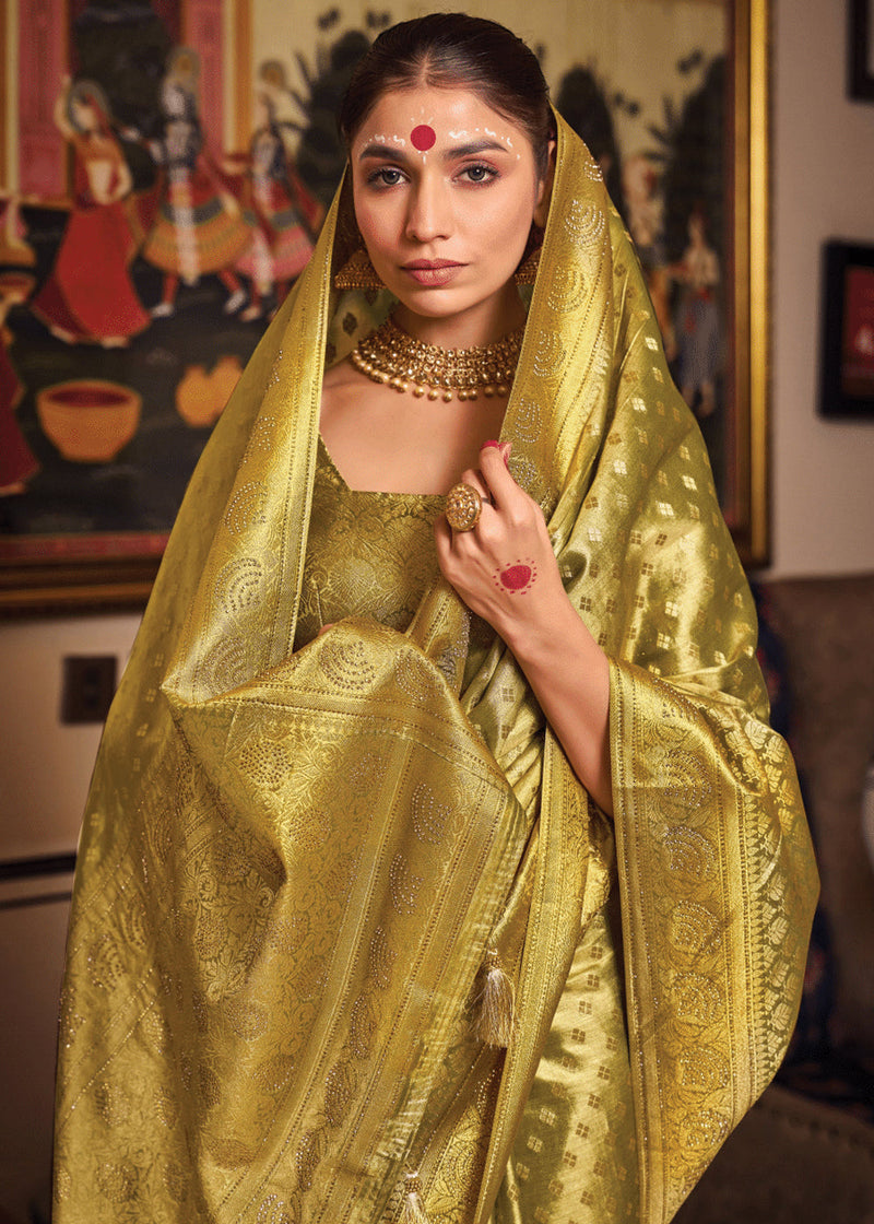 Mehndi Green Woven Banarasi Brocade Tissue Silk Saree