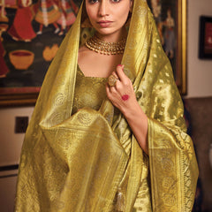 Mehndi Green Woven Banarasi Brocade Tissue Silk Saree
