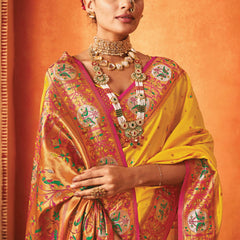 Vibrant Yellow Woven Paithani Silk Saree