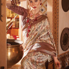Coffee Brown Banarasi Silk Saree With Digital Print