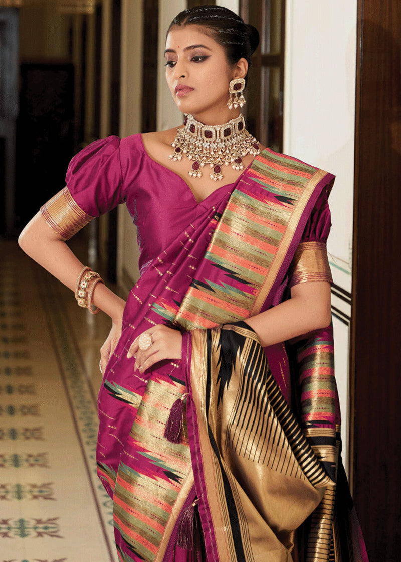 Wine Purple Banarasi Soft Silk Saree