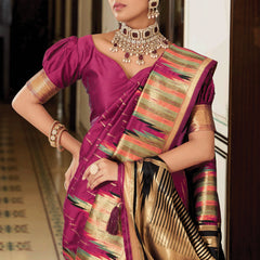 Wine Purple Banarasi Soft Silk Saree