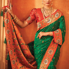 Festive Green Woven Paithani Silk Saree