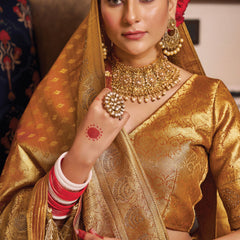 Copper Brown Woven Banarasi Brocade Tissue Silk Saree