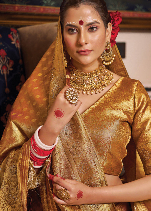 Copper Brown Woven Banarasi Brocade Tissue Silk Saree