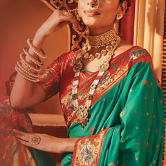 Antique Green Woven Paithani Silk Saree