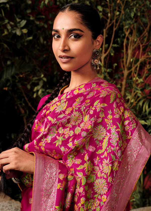 Magenta Pink Woven Banarasi Silk Saree With Brocade Blouse