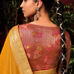 Saffron Yellow Woven Banarasi Silk Saree With Brocade Blouse