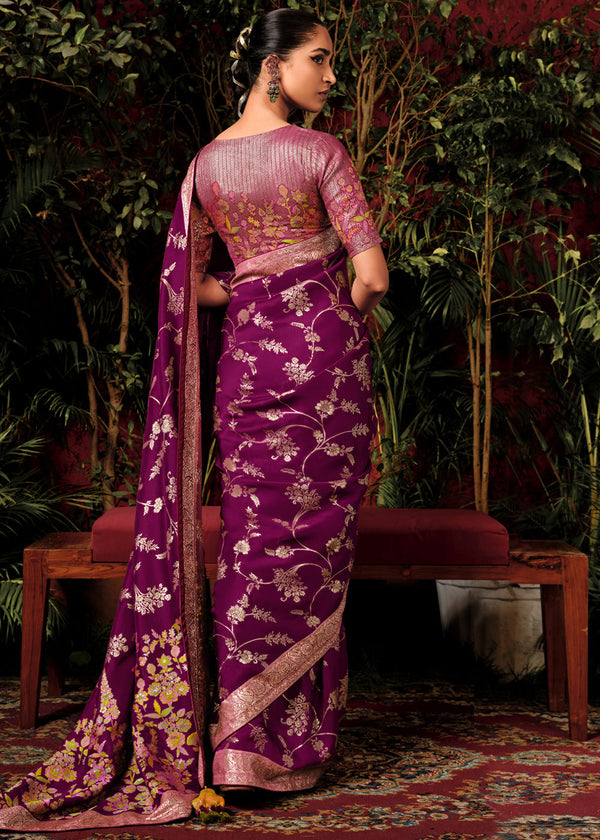 Jamuni Purple Woven Banarasi Silk Saree With Brocade Blouse