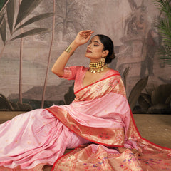 Baby Pink Woven Paithani Silk Saree