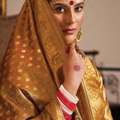 Copper Brown Woven Banarasi Brocade Tissue Silk Saree