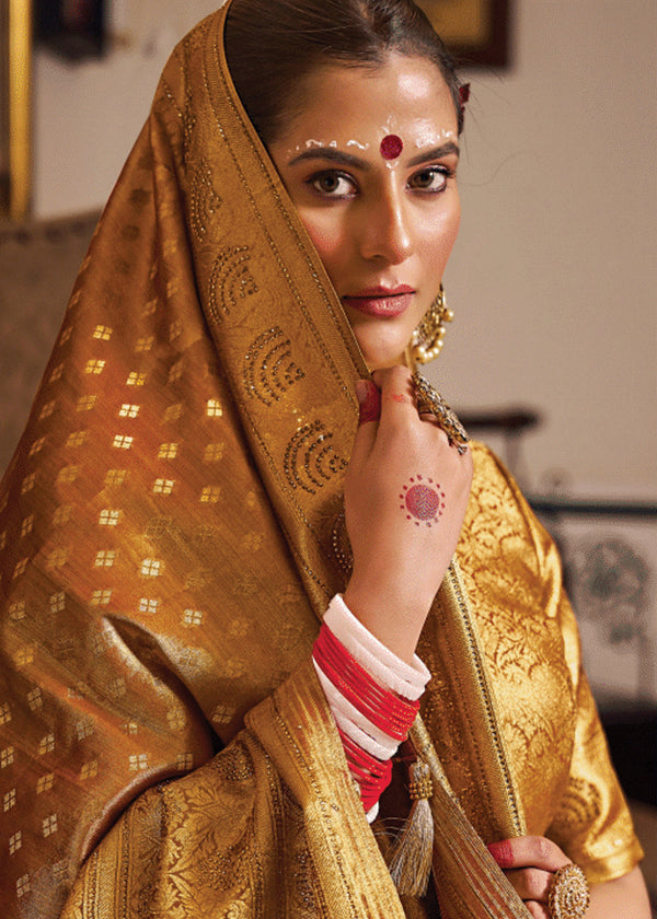 Copper Brown Woven Banarasi Brocade Tissue Silk Saree