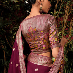Wine Maroon Woven Banarasi Silk Saree With Brocade Blouse