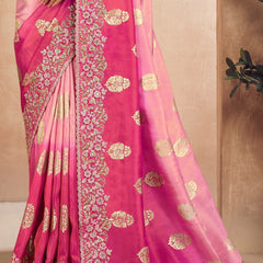 Dual Shaded Pink Heavy Embroidered Designer Silk Saree