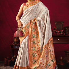 Antique White Woven Paithani Silk Saree