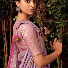 Pastel Purple Woven Banarasi Silk Saree With Brocade Blouse