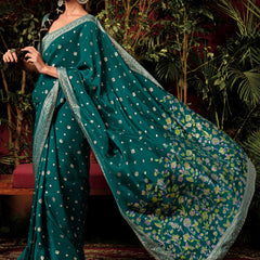Antique Green Woven Banarasi Silk Saree With Brocade Blouse