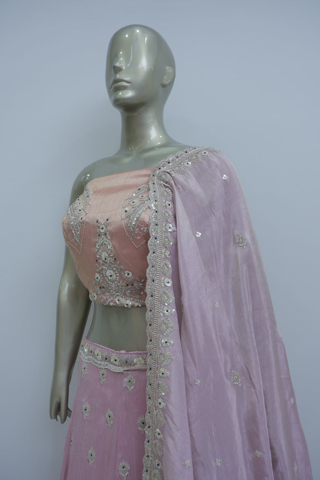 Traditional silk lehenga chunni with kashab work