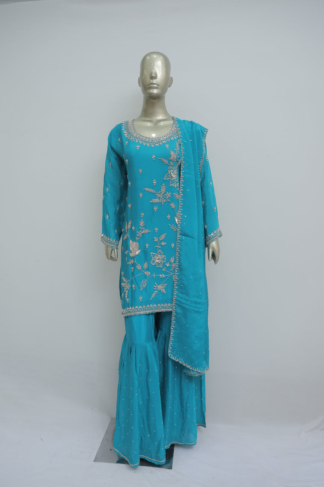 Natural firozi garara kurta with antique work