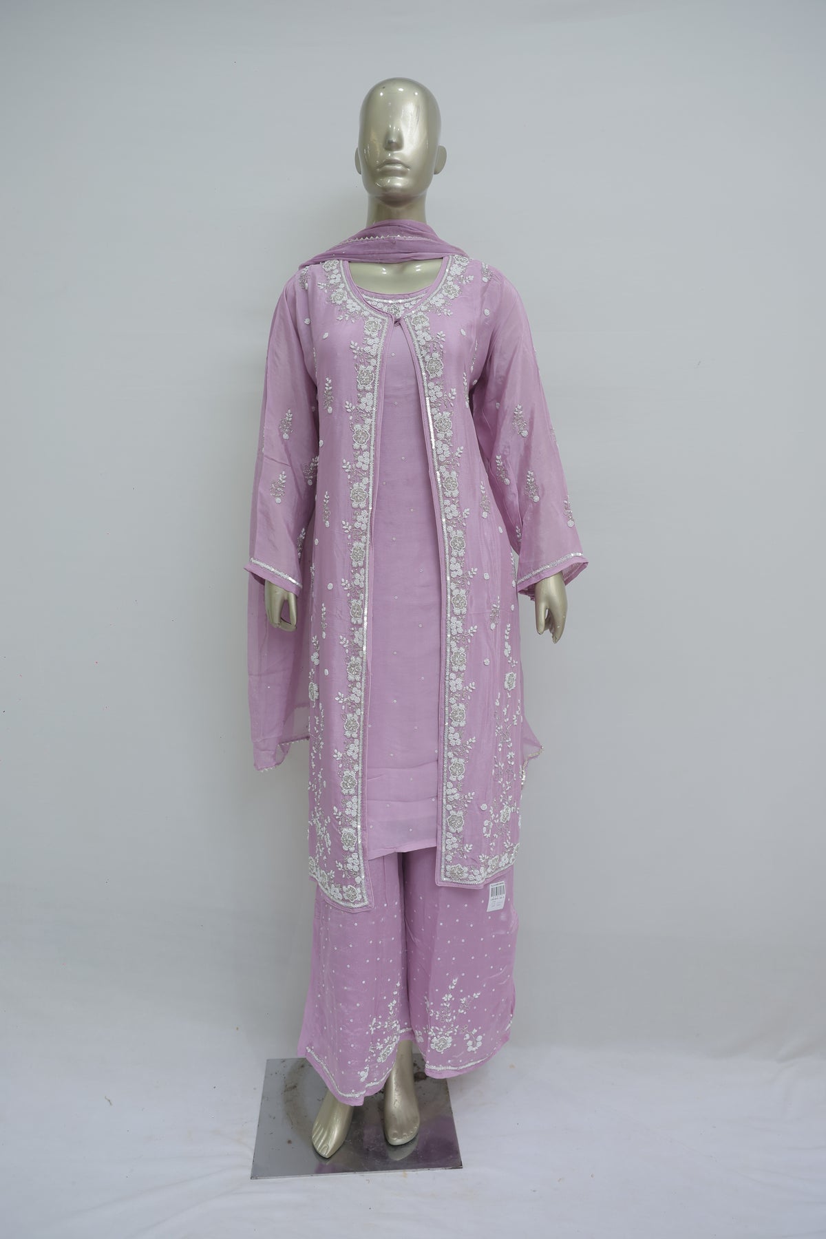 Light lavender long dress with pearl work