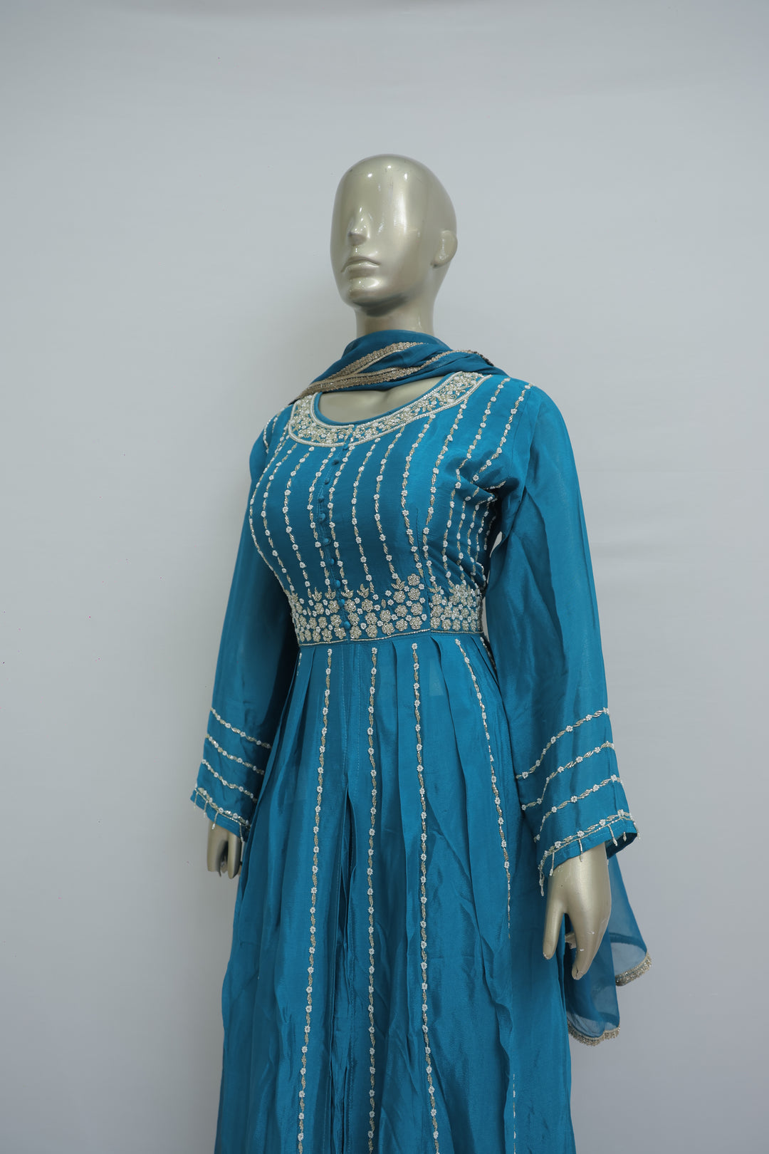 Festive chinon long dress with skirt