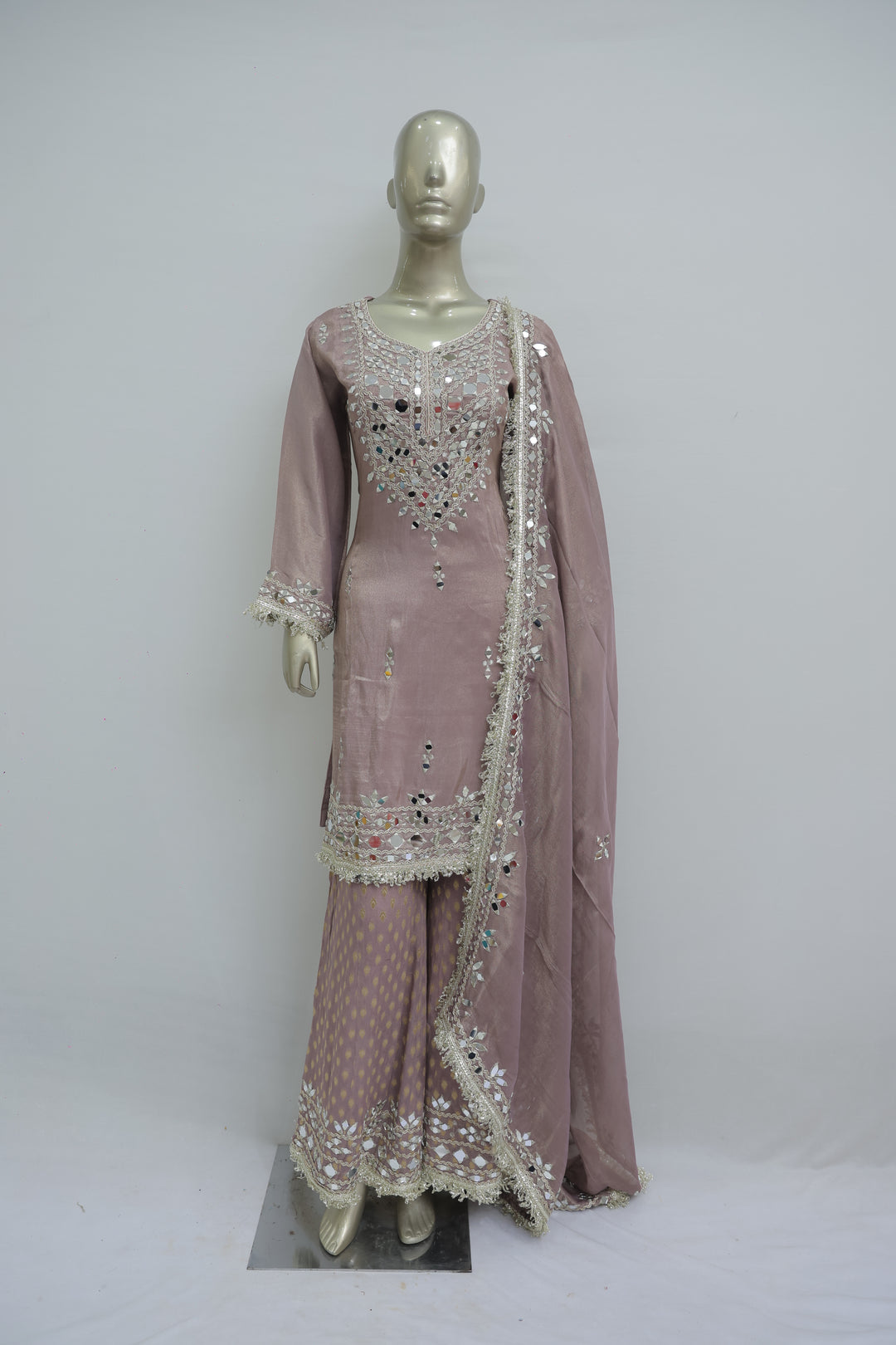 Lavender sharara suit with mirror and jari work