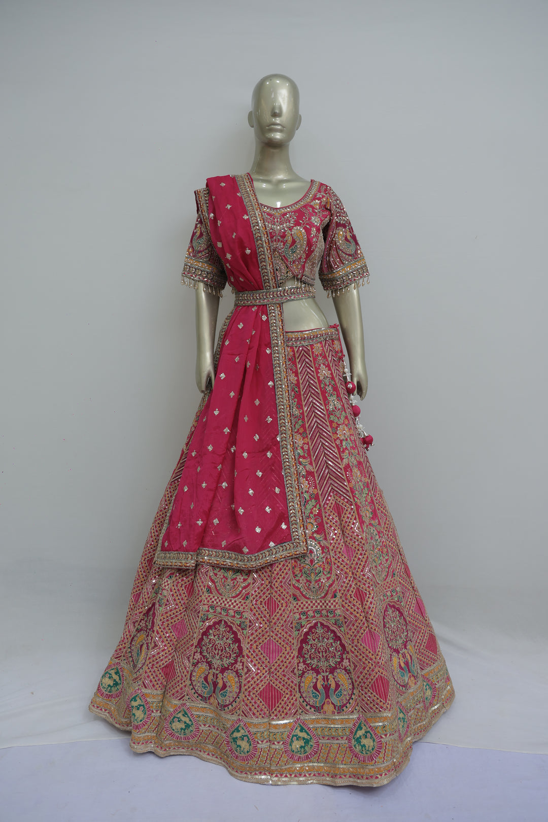 Magenta silk lehenga choli with jari work