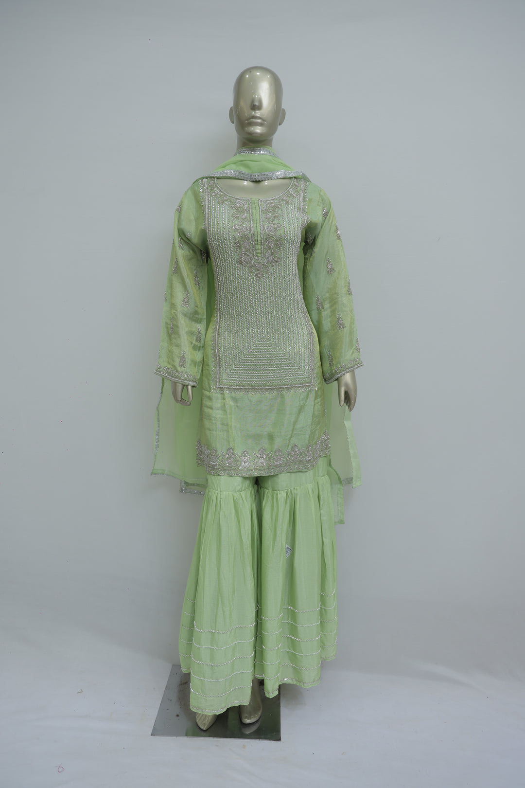 Light parrot green sharara kurta outfit