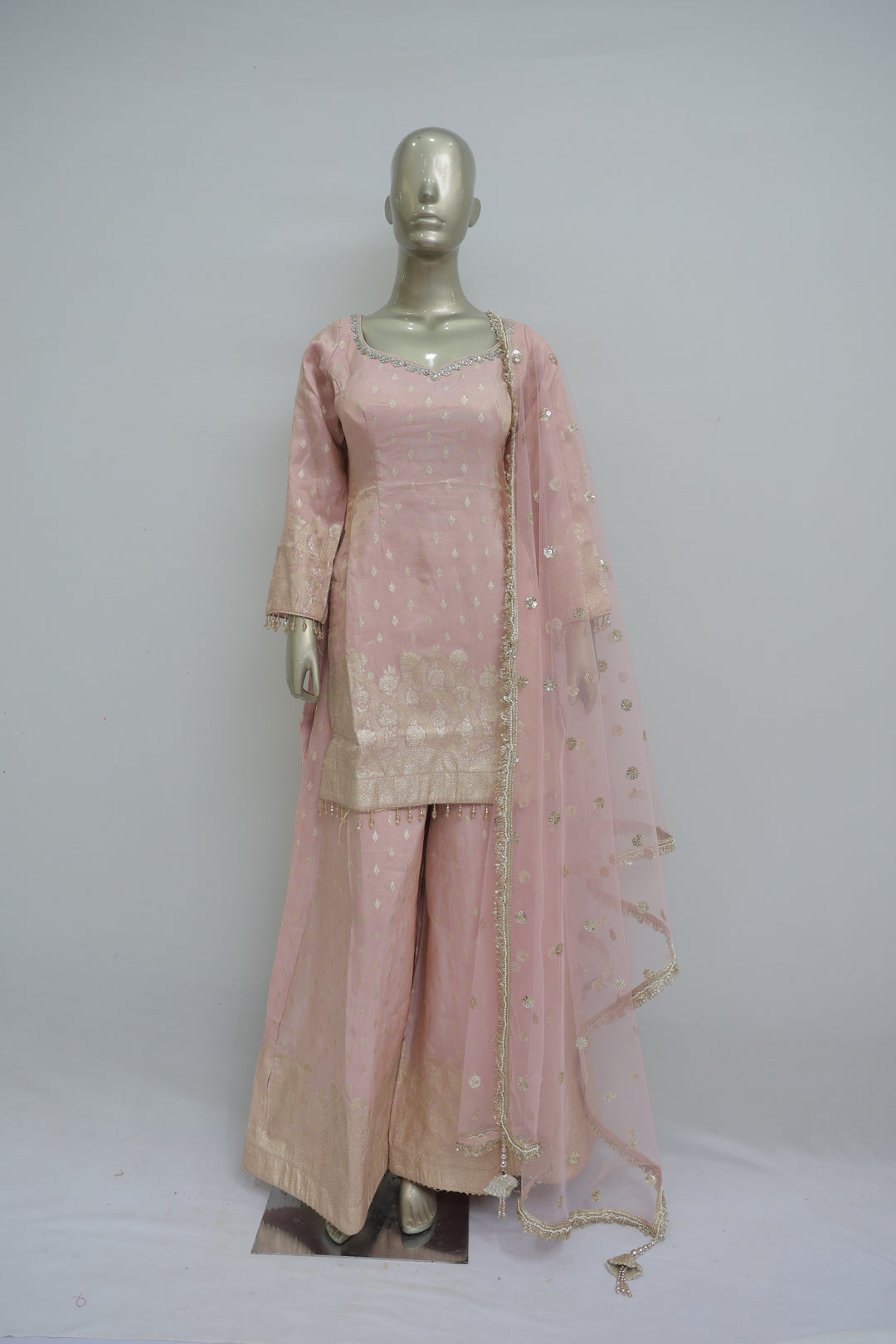 Light peach plazo kurta with hand work