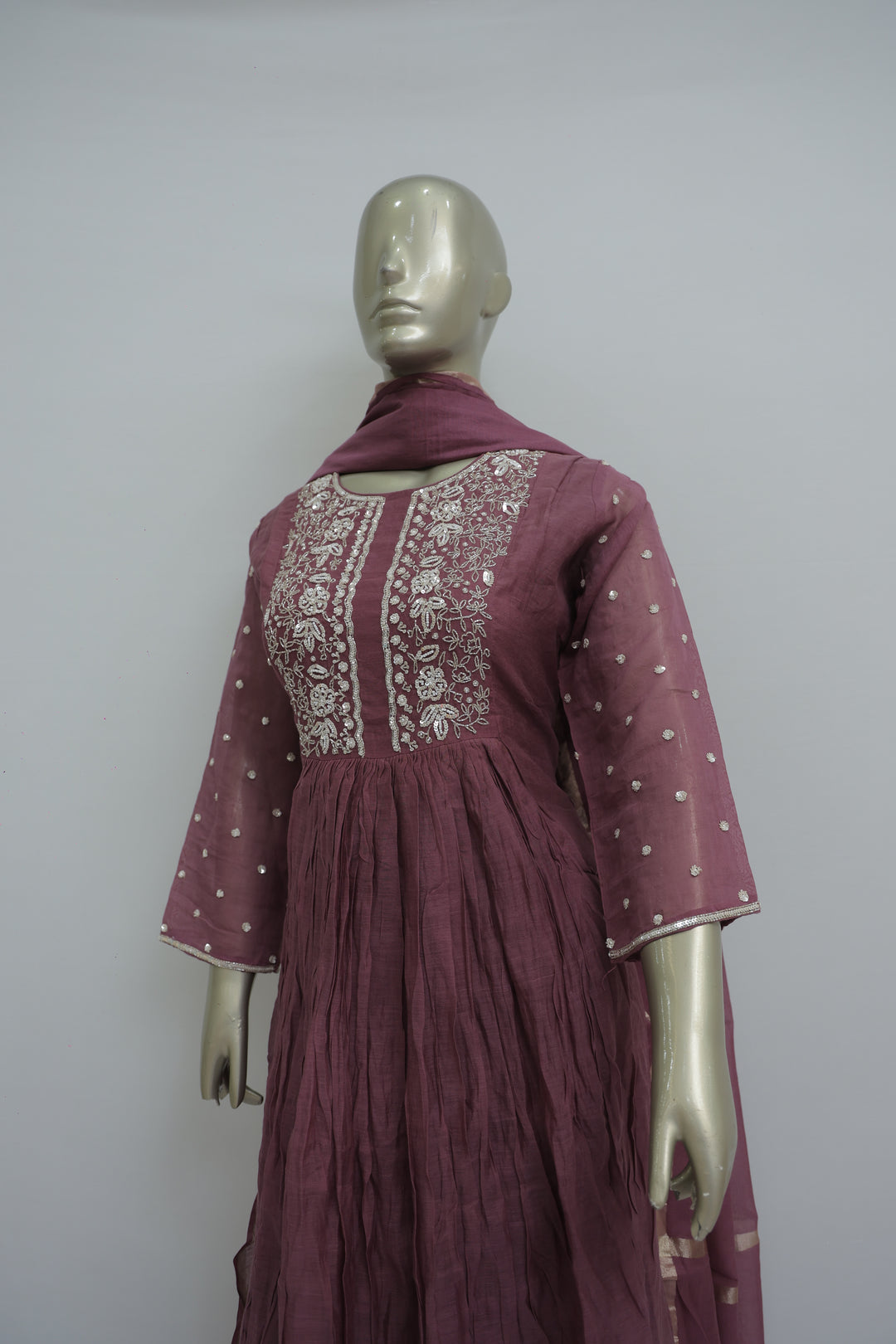 Onion colour kurta pant with hand work