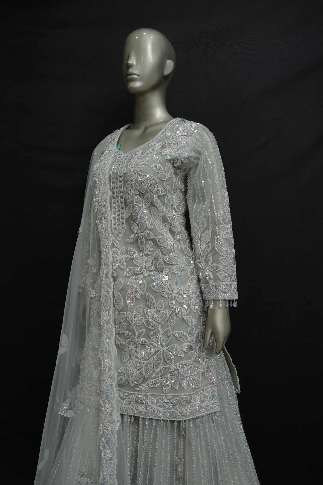 Light pista lehenga kurta with crystal work