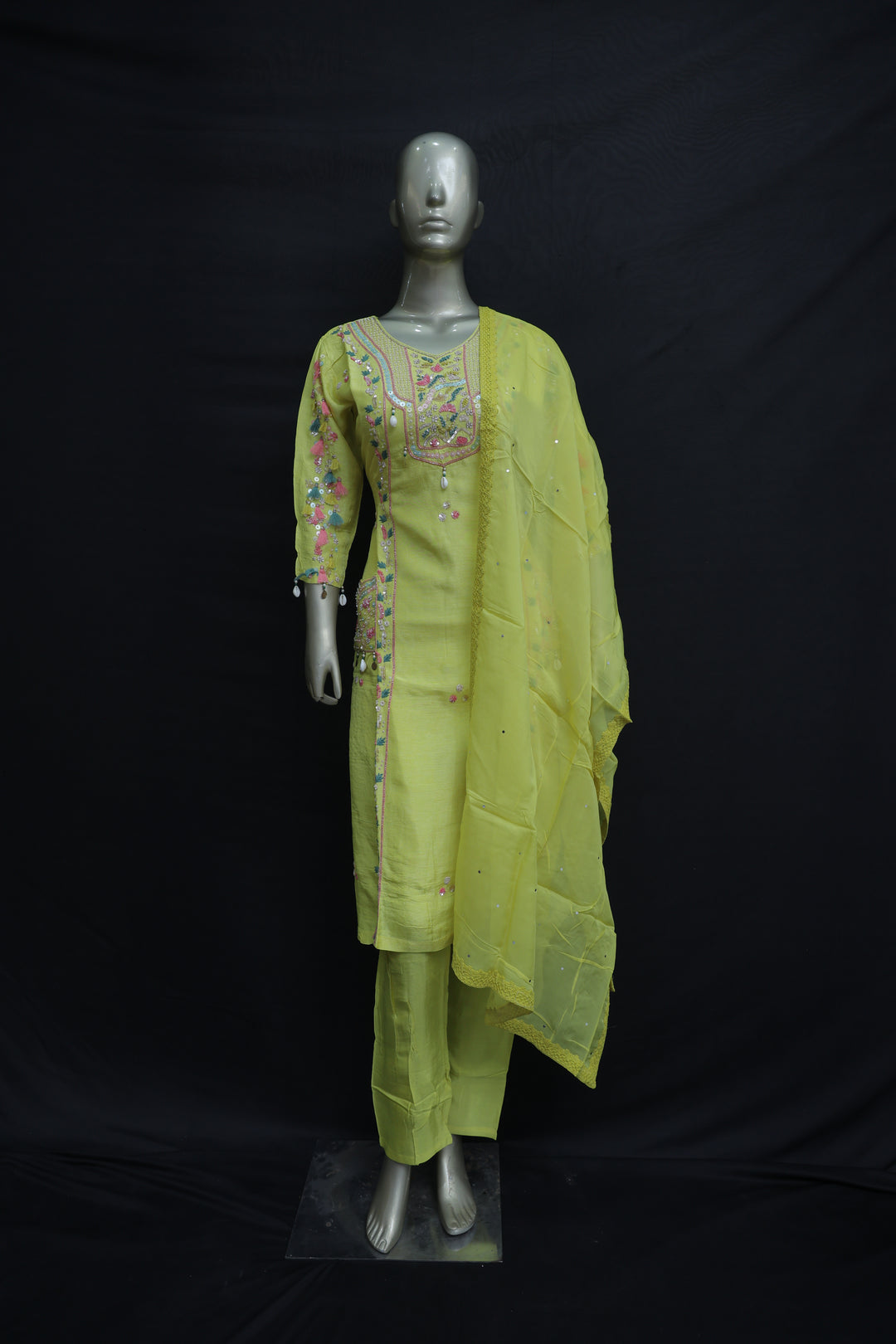 Neon yellow kurta pant with dupatta