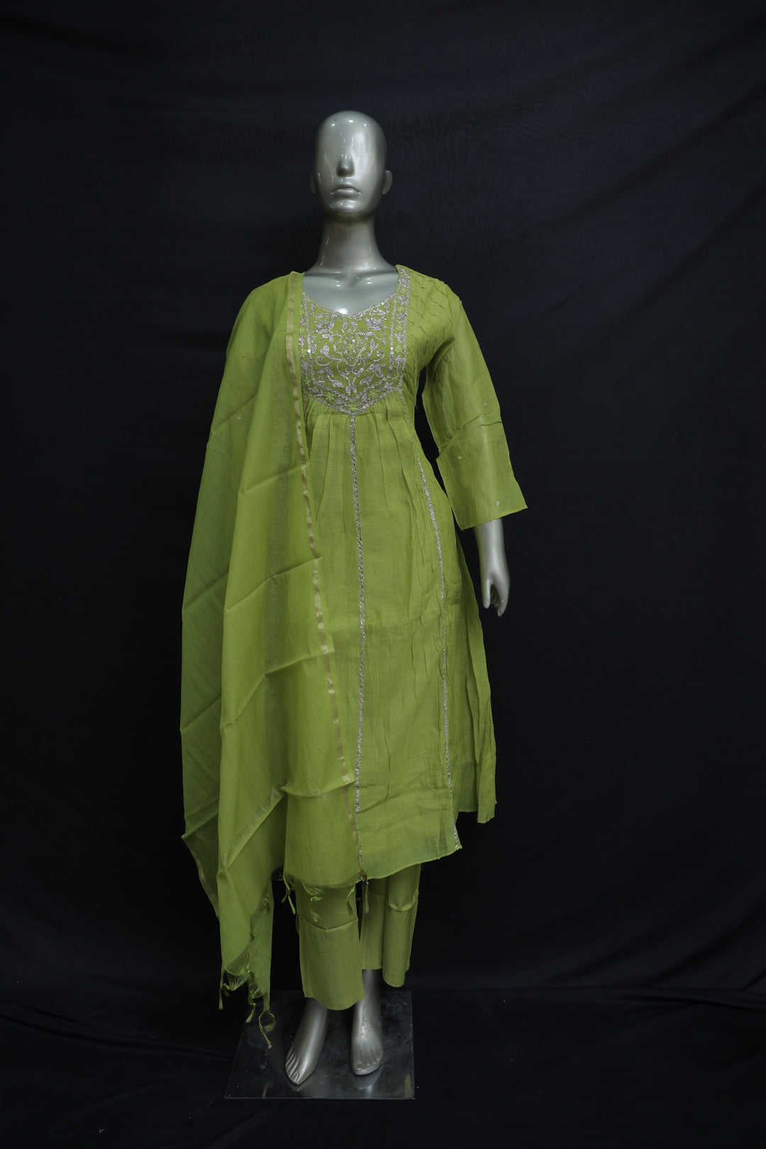 Frock suit with dupatta in neon parrot green colour