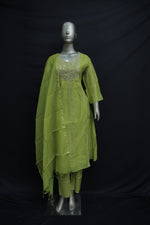 Load image into Gallery viewer, Frock suit with dupatta in neon parrot green colour
