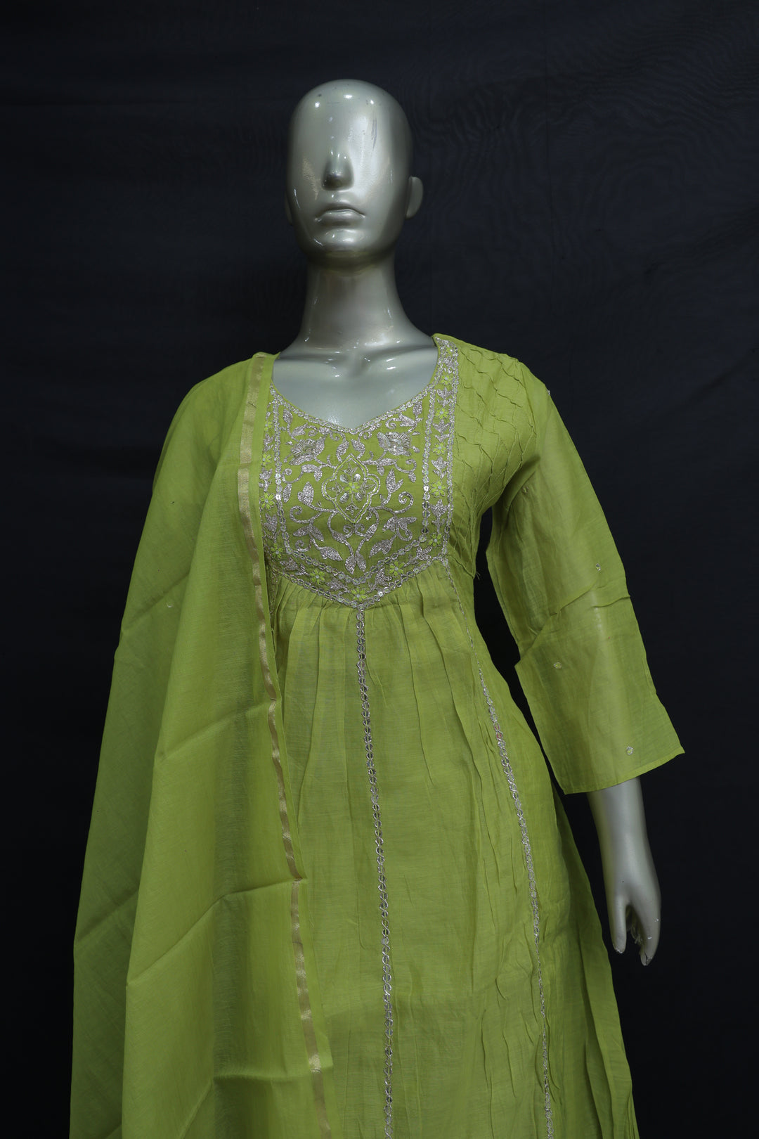 Maheshwari silk frock suit with jari hand work