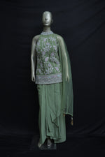 Load image into Gallery viewer, Dhoti skirt with short top in light pista colour
