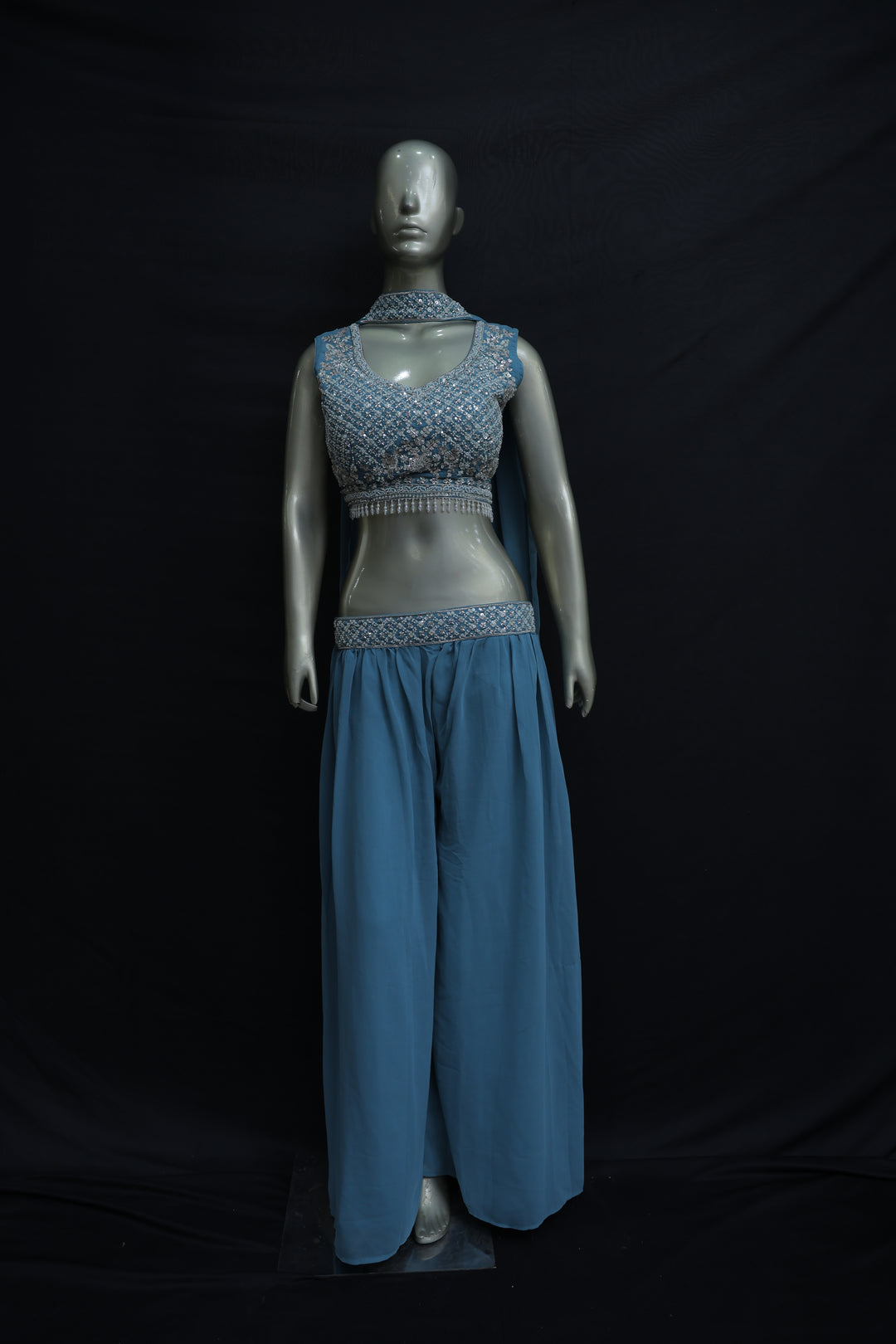 Sharara with top and chunni in light sky colour