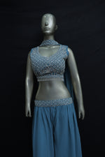Load image into Gallery viewer, Georgette sharara suit with pearl antique work
